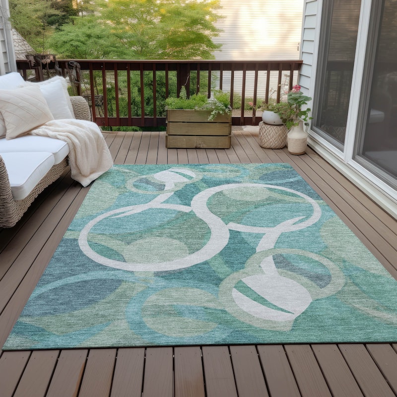Machine Washable Indoor/Outdoor Contemoorary Deco Chantille Rug - Teal - 3' x 5'