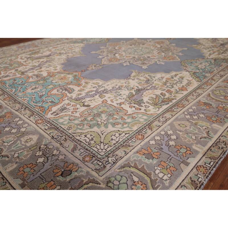 Geometric Tabriz Vintage Persian Area Rug Hand-Knotted Wool Carpet - 6'5" x 9'7"