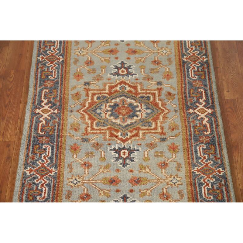 Geometric Heriz Serapi Runner Rug Hand-Knotted Bedroom Wool Carpet - 2'7" x 8'0"