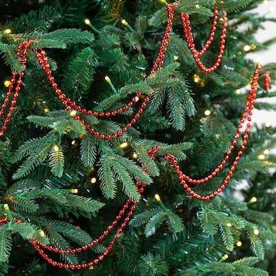 Shiny Metallic Faceted Beaded Christmas Garland - 15' x .25" - Red