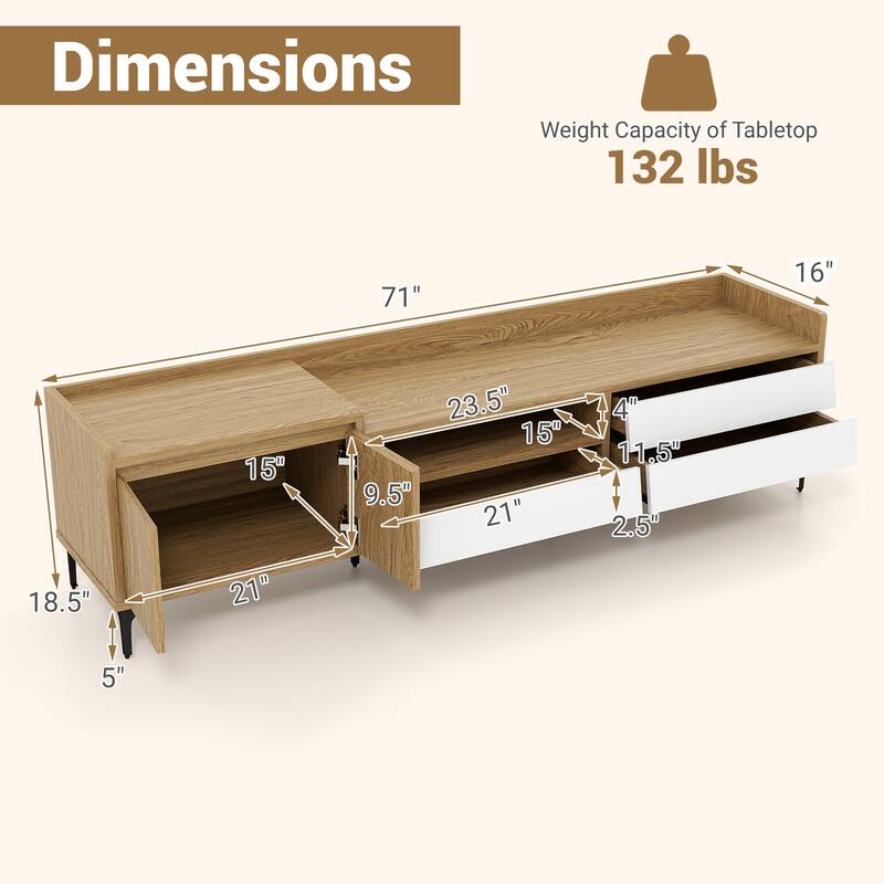 Gymax TV Stand w/Cabinet 3 Drawers Open Compartment Cable Hole for TVs