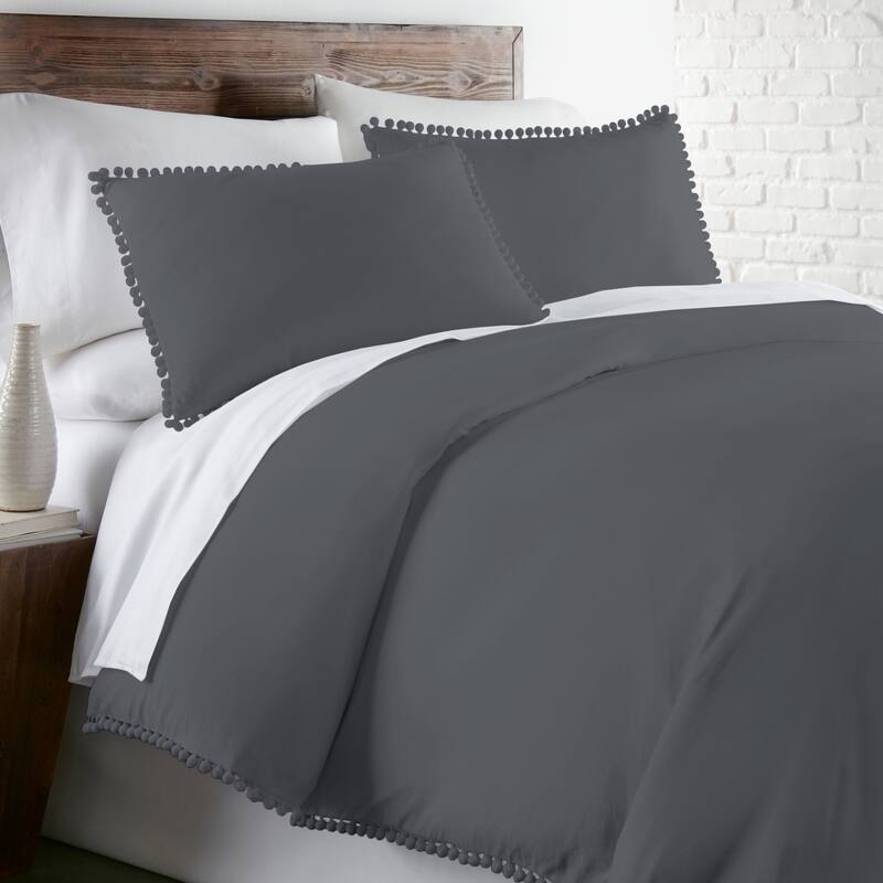 Pre-Washed 3-piece Pom Pom Duvet Cover Set