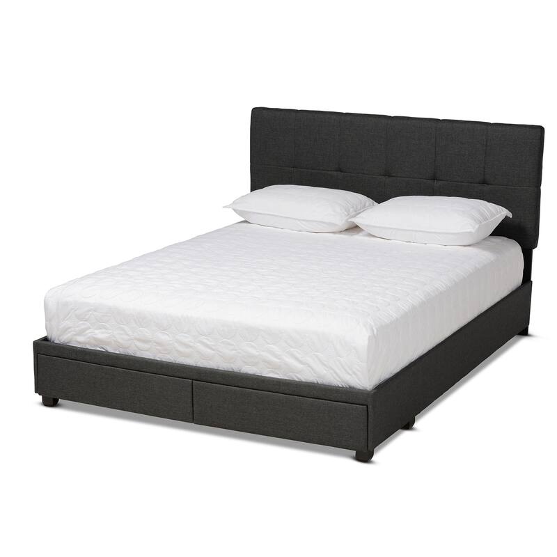 Queen Size Storage Bed with Drawers - Dark Grey Upholstered Platform Bed, Tufted Headboard