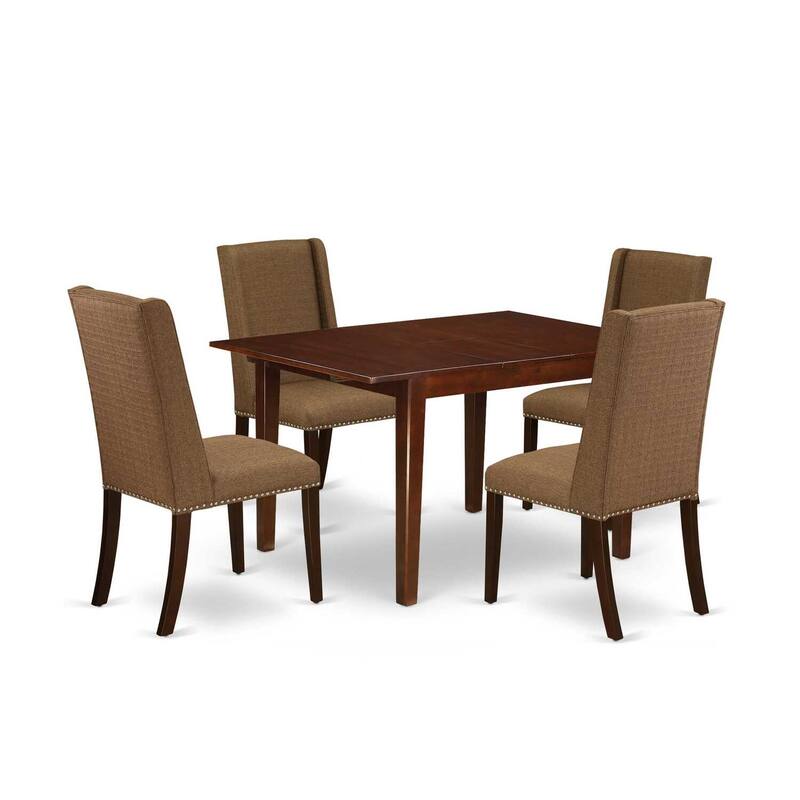 HomeStock 5-Pc Mahogany Finish Solid Wood Top - Rectangular Dining Room Set with Butterfly Leaf - Seats 4