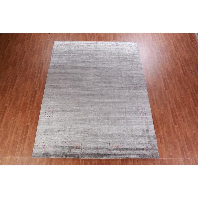 Striped Gray Gabbeh Indian Area Rug Handmade Tribal Wool Carpet - 9'1" x 12'1"