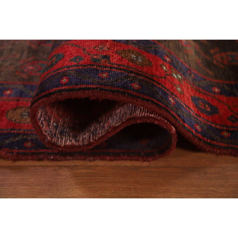 Geometric Hamedan Persian Vintage Area Rug Handmade Wool Carpet - 5'2"x 13'4"