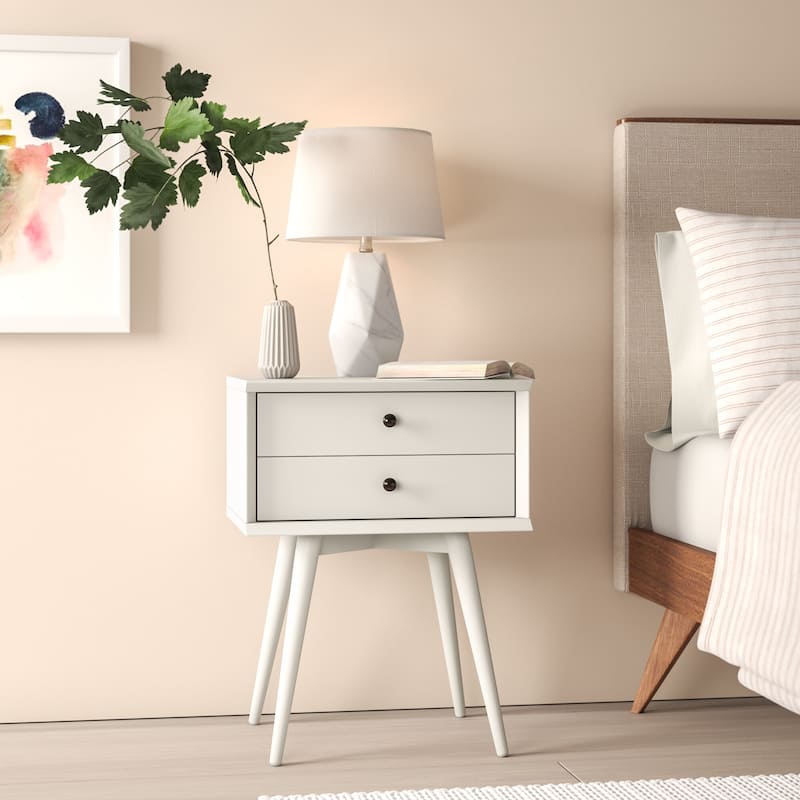 Mid-Century Night Stand - White - 2-drawer