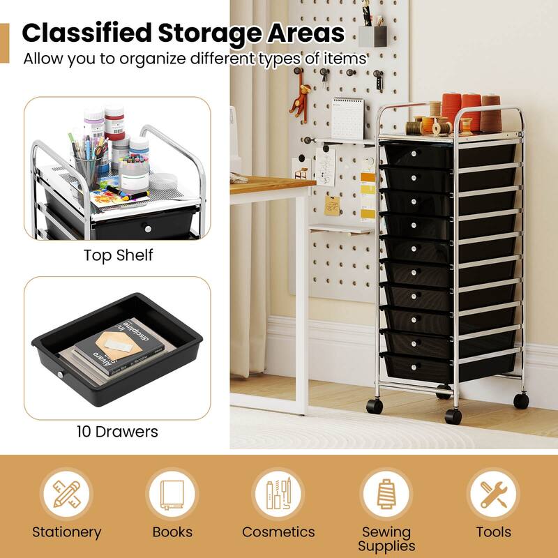 Costway Rolling Storage Cart with Chrome Plated Metal Frame & Lockable - See Details