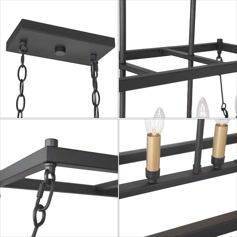 Modern Farmhouse Black Metal Linear Island Chandelier for Dining Room - L 30" x W 12 "x H 23.6"