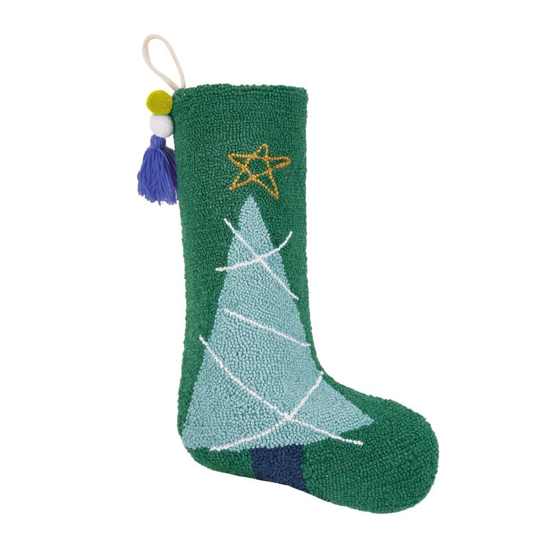 Mistletoe & Co. Christmas Tree Wool Hook Stocking with Pom Pom Tassel - 12x20