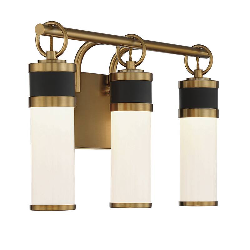 Abel 3-Light LED Bathroom Vanity Light in Matte Black with Warm Brass Accents