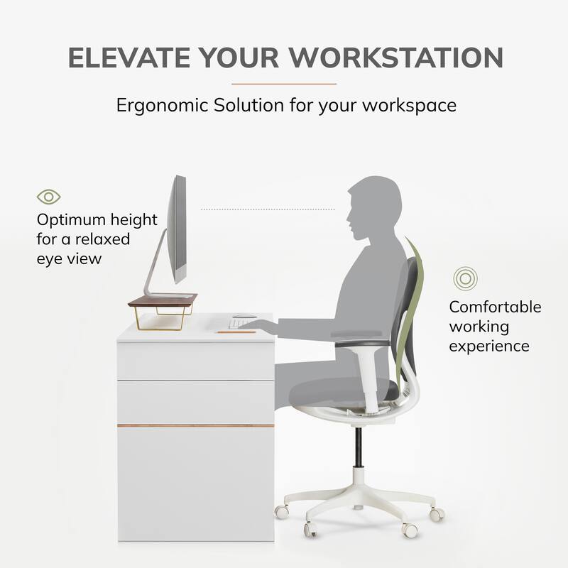 Jani Wood Monitor Stand Riser Desk - Ergonomic Design Stand, Desktop Organizer Table for Home, Office Workspace, Gaming Desk