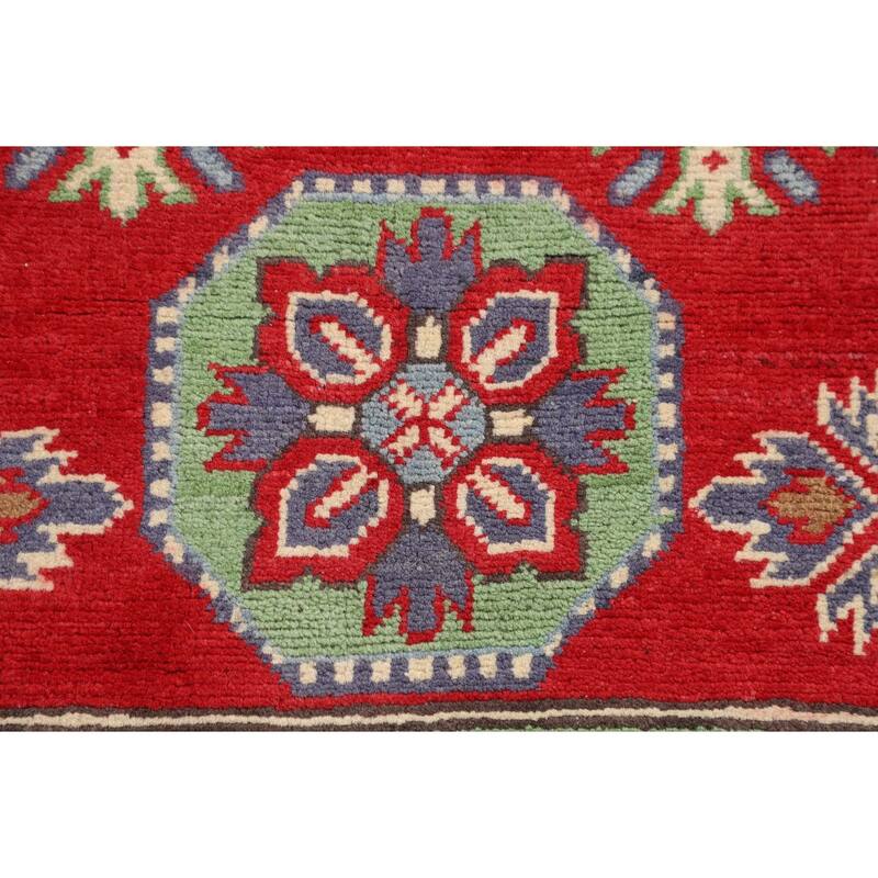 Red Kazak Oriental Foyer Rug Hand-Knotted Wool Carpet - 3'3" x 4'10"