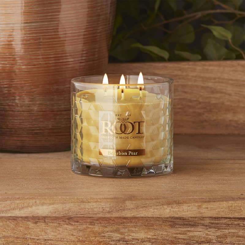 Root Bourbon Pear Scented 3-Wick Signature Honeycomb Jar