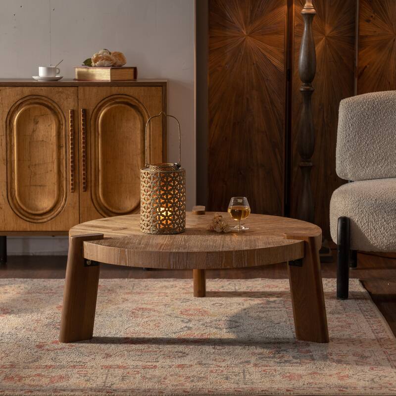 36x35'' Natural Solid Wood Round Coffee Table - Natural