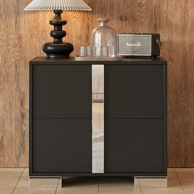 Elegant Nightstand With Metal Handle,Mirrored Bedside Table With 2 Drawers