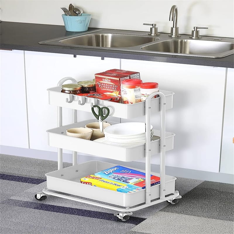 Heavy Duty 3-Tier Metal Utility Rolling Cart - 12.5"D x 17"W x 31.5"H