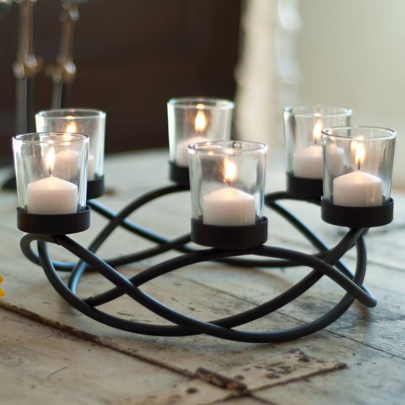 Interwoven Round Metal Votive Candle Holders - 11" - Black and Clear