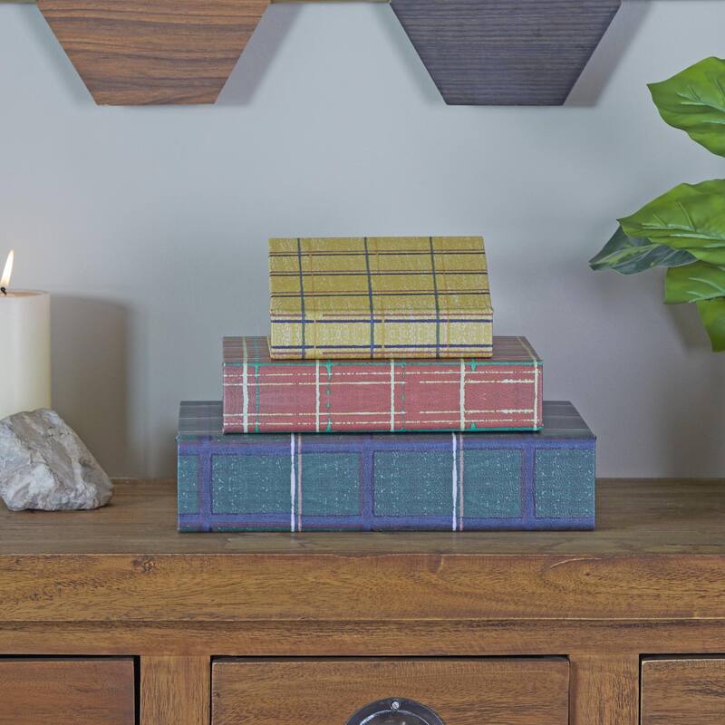 Faux Storage Book Decorative Box - Set of 3 Dark Brown, Gray, Cream, Beige, Multi Colored, Blue, White - Roche River Decor
