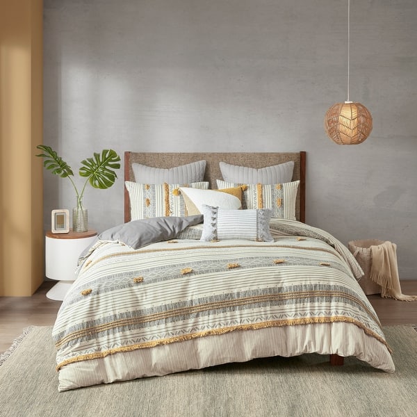 INK+IVY Cody 3 Piece Cotton Comforter Set - Gray/Yellow - Queen