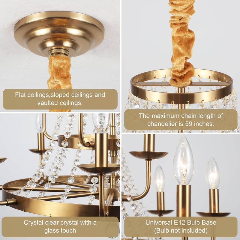 12-Light 29.52-inch Crystal Round Wagon Wheel Chandelier for Dining Room