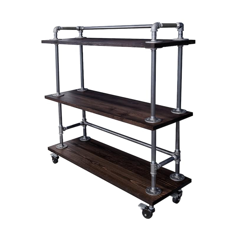 Restore by PIPE DECOR Industrial 3 Tier Solid Wood & Steel Pipe Bar Cart with Wheels - Boulder Black