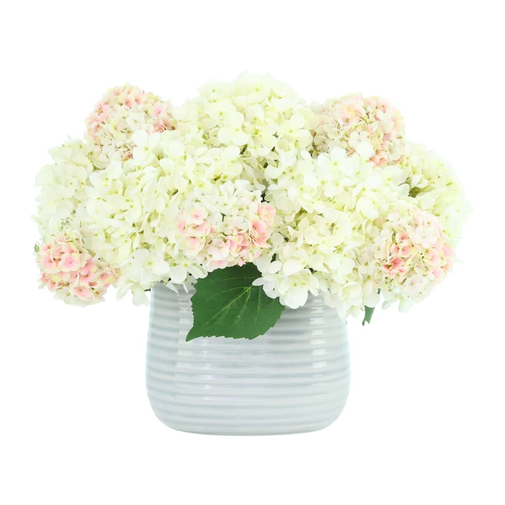Hydrangea and Viburnum Arrangement in Ridged Vase