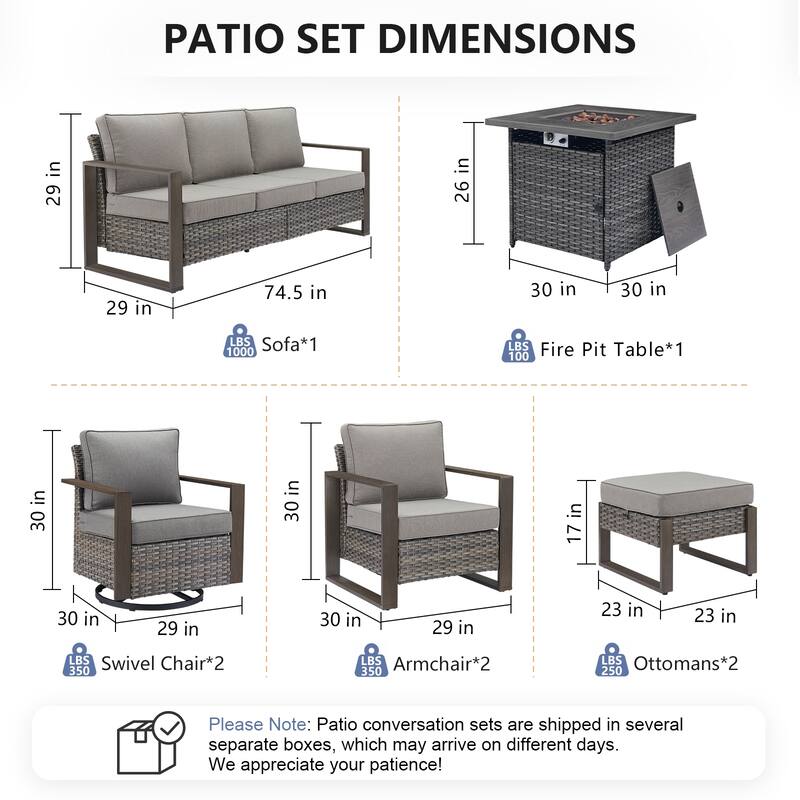 Pocassy Outdoor 30" Fire Pit Table with Sofa Swivel Chair Set