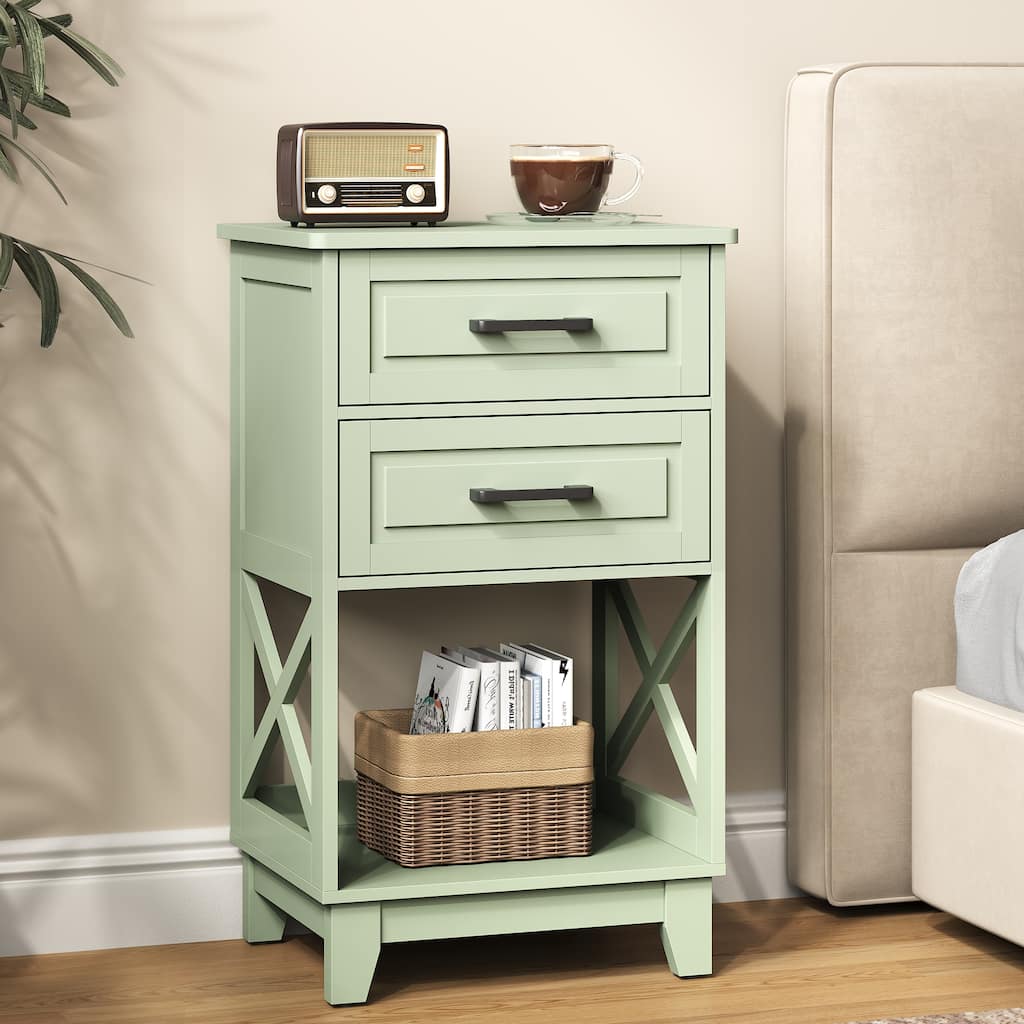Tall Nightstand with 2 Drawers and Open Shelf Below