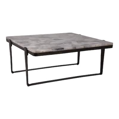 Metal Coffee Table Stone-Pattern Top Modern Frame - 18" Bronze - 41" x 40" x 18"