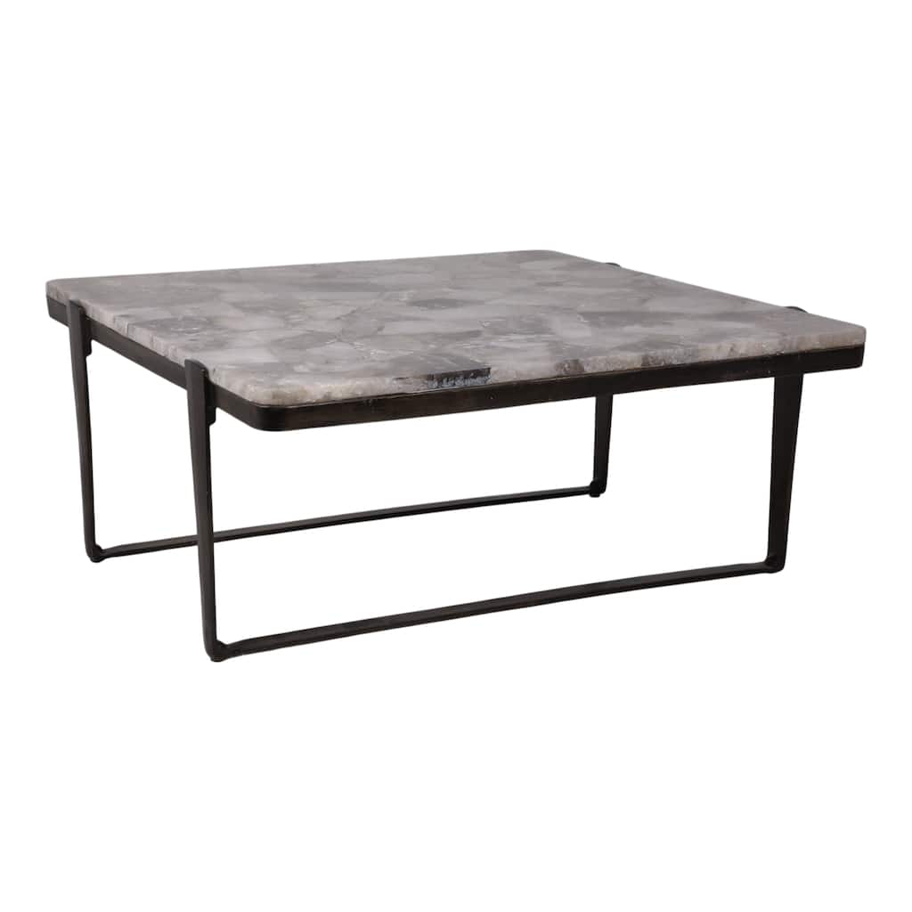 Metal Coffee Table Stone-Pattern Top Modern Frame - 18" Bronze - 41" x 40" x 18"