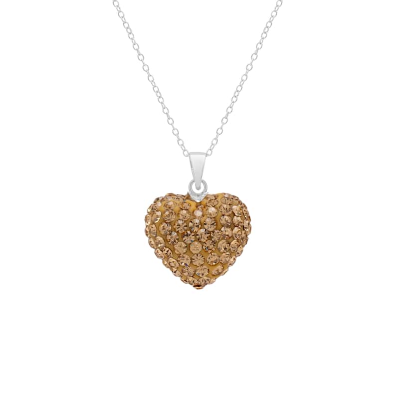 Victoria Townsend .925 Sterling Silver & Crystal Puffed Heart Necklace - Yellow