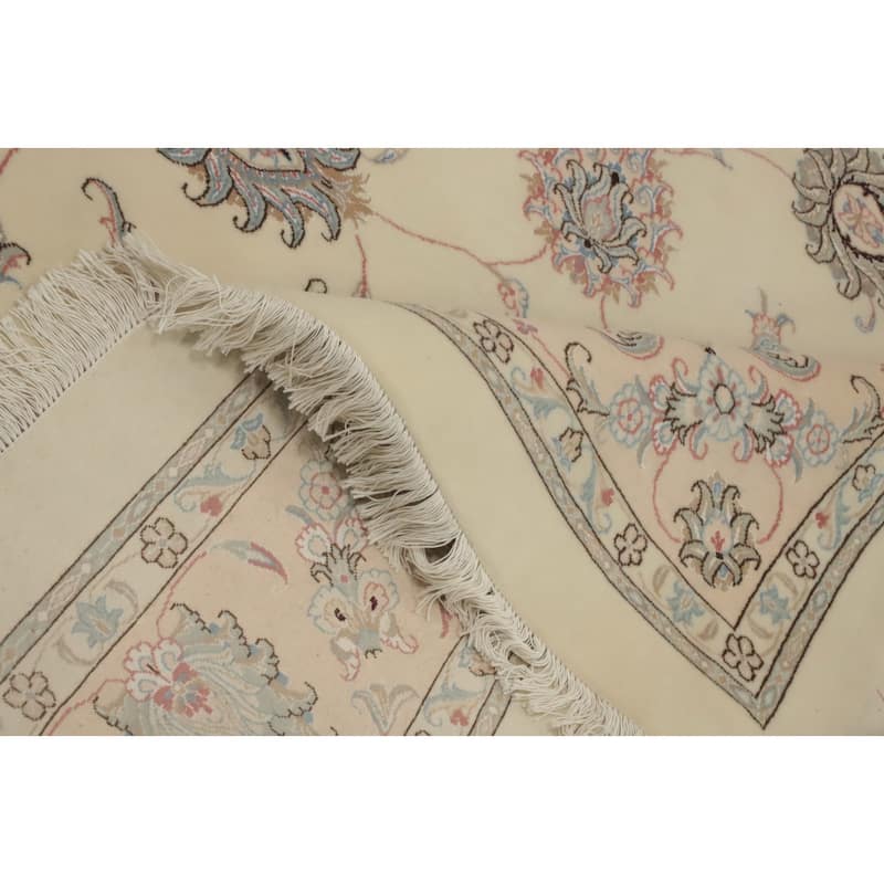 Hand Knotted Oriental 100% Wool Carpet Traditional Floral Beige & Ivories Tabriz Area Rug - 7' 11'' X 5' 7''