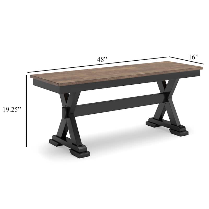 Fleur Large Dining Room Bench, 48 Inch Brown Seat, Black Wood Frame