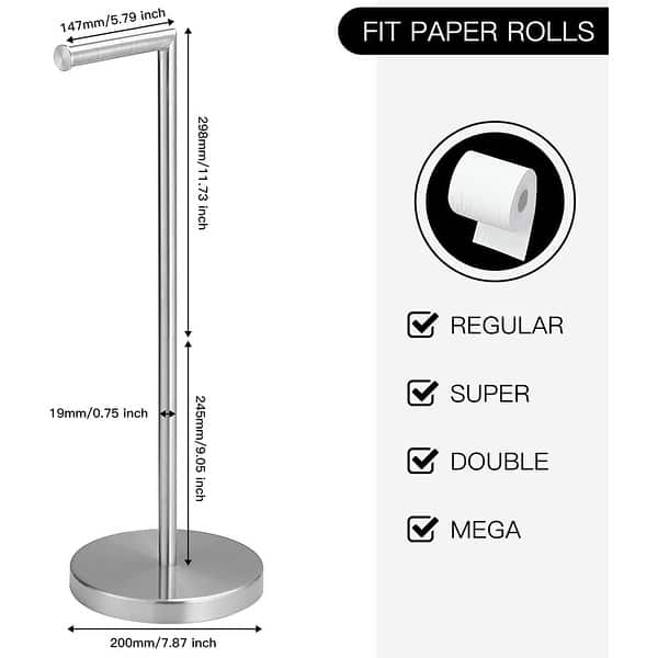 dimension image slide 0 of 2, Freestanding Toilet Paper Roll Holder for Bathroom Kitchen and Washroom