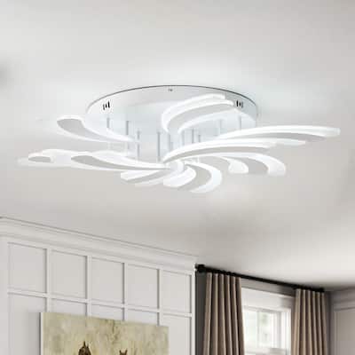 Modern 7-Light White Curved Acrylic Semi Flush Mount Ceiling Light