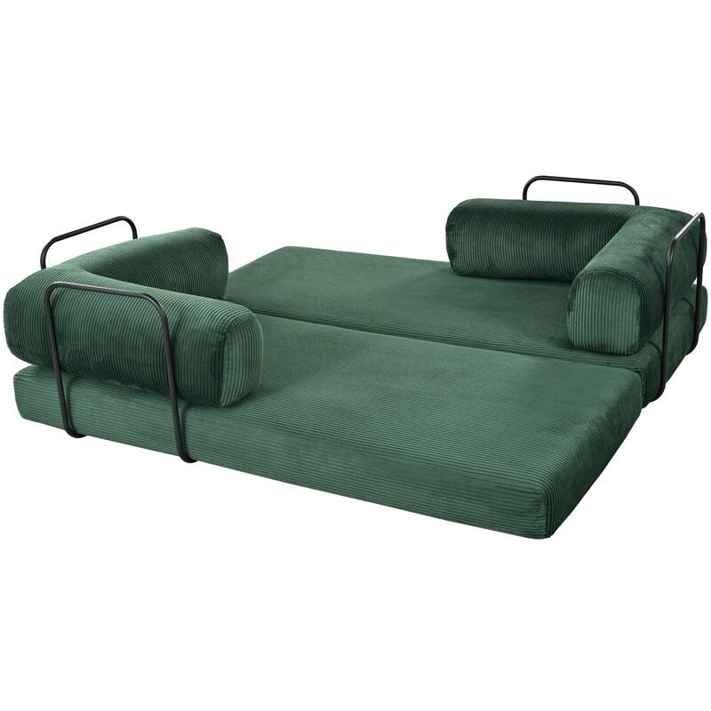 Green Corduroy Polyester L-Shaped Modular Sofa Bed, 115"x79"x30", 162 lbs
