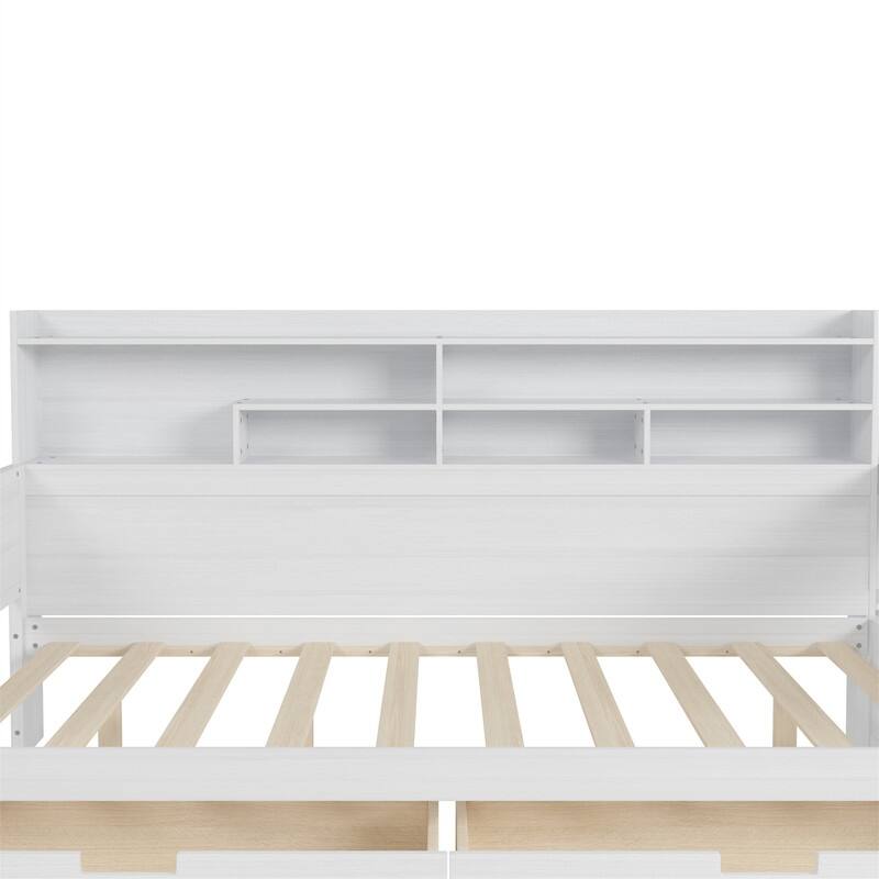 Twin/Full Size Daybed with 2 Storage Drawers and Study Desk, Wooden Multi-functional Sofa Bed Frame with Storage Shelves