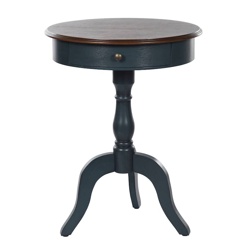 StyleCraft Savannah Round Pedestal Side Table - Midnight Blue & Brown - Midnight Blue & Brown