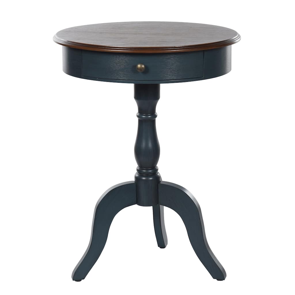 StyleCraft Savannah Round Pedestal Side Table - Midnight Blue & Brown