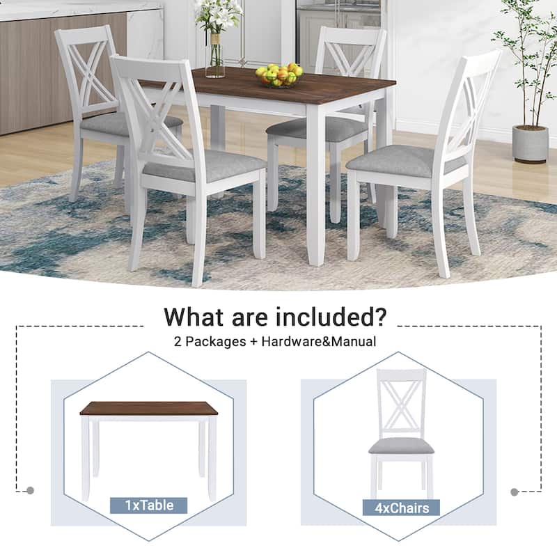 5-Piece Wooden Dining Table Set with 4 X-Back Chairs