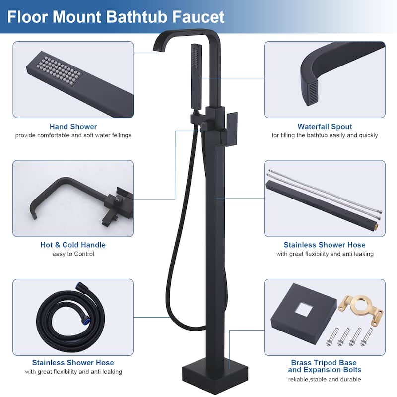 WOWOW Waterfall Single-Handle Freestanding Tub Faucet with Hand Shower