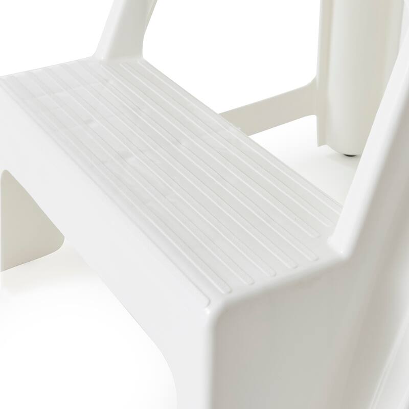 Gracious Living 16" Plastic 2 Step Portable Garage Home & Kitchen Stool, White - 18 x 16 x 18.75 inches