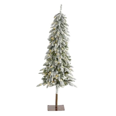 5.5' Flocked Washington Alpine Christmas Tree with 150 LED Lights - Green