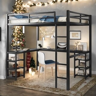 Full Metal Loft Bed with Desk and Shelves