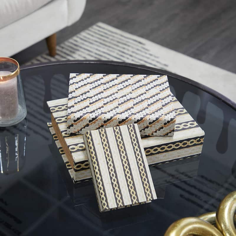 Faux Storage Book Decorative Box - Set of 3 Dark Brown, Gray, Cream, Beige, Multi Colored, Blue, White - Roche River Decor