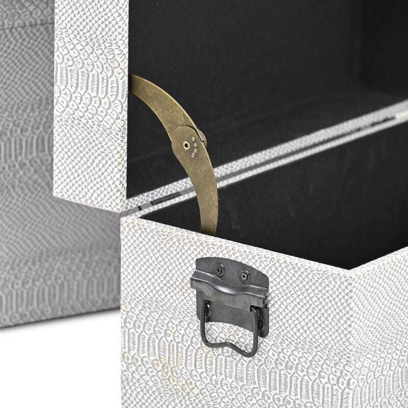Anouk Set of 3 Rectangular Decorative Storage Trunks - Gray Faux Snakeskin - N/A