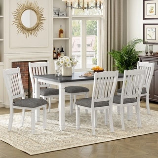 7-Piece Dining Table Set Wood Dining Table and 6 Upholstered Chairs ...