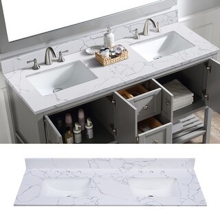 Enchantlace 61 Inch Engineered Marble Vanity Top with Double Sink - Bed ...