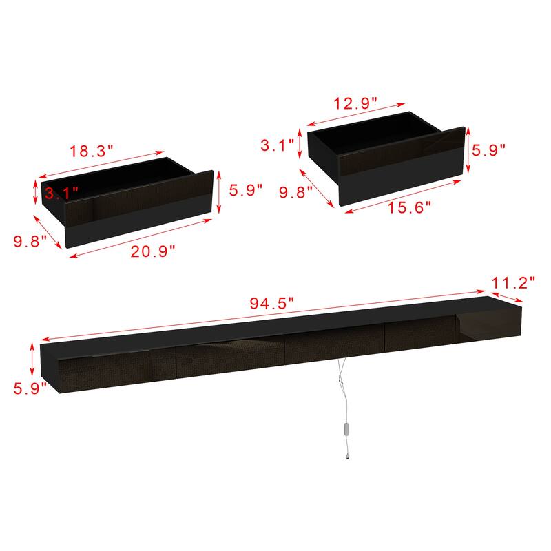 LED Floating TV Stand Entertainment Cabinet for Home and Office 2 PCS